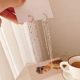 Vintage Glossy Arc Bar Long Thread Tassel Drop Earrings
